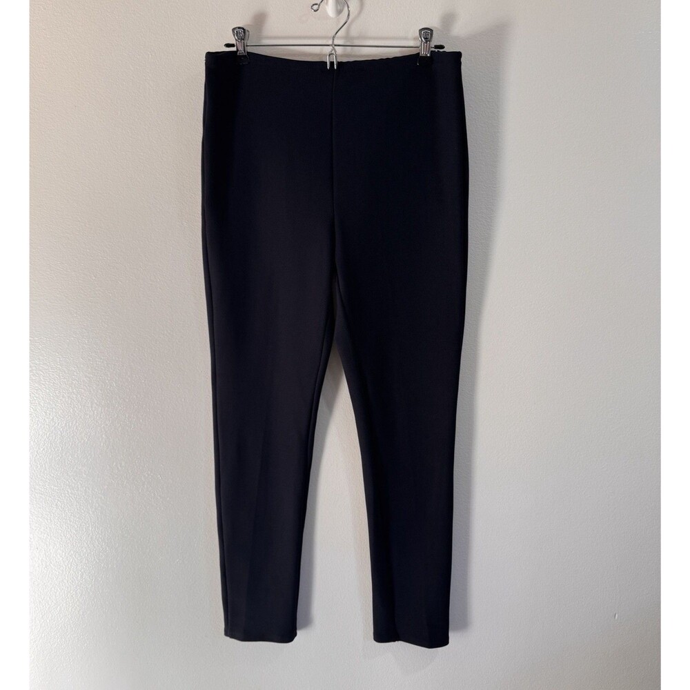NWT Andria Lieu Pants Leggings L Navy Blue Pull On Crepe Knit Stretch High Rise